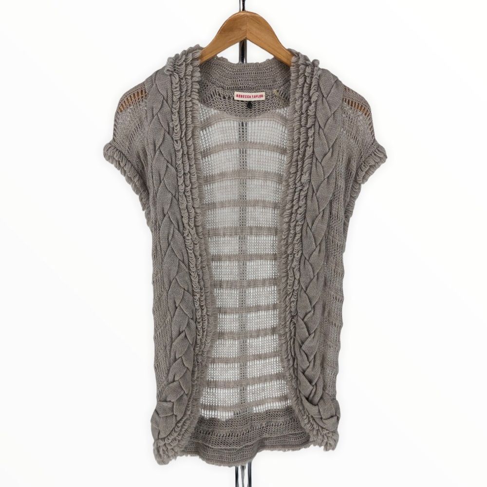 Rebecca Taylor Grey Chunky Cap Sleeve Open Knit Cardigan Sweater Wool Mohair XS